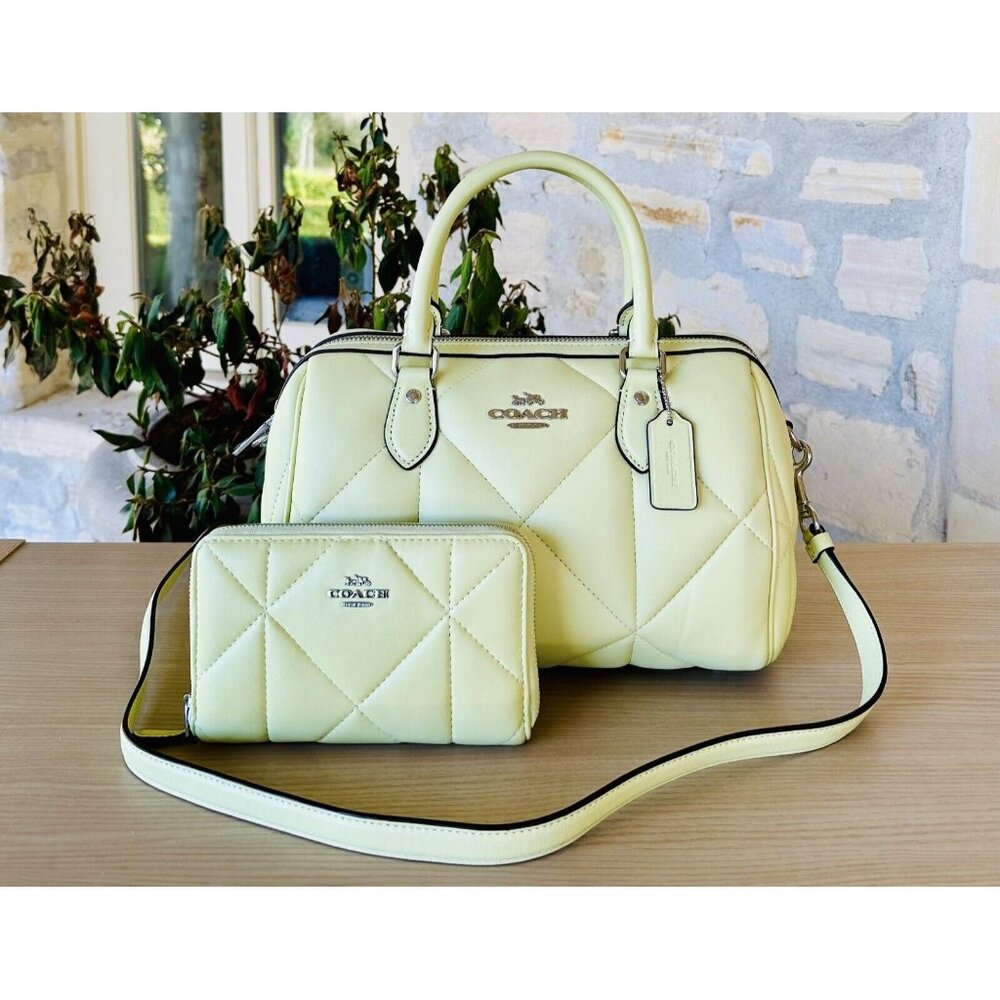 Coach Medium ROWAN SATCHEL HANDBAG/ ID Zip Around Wallet SV/Pale Lime Diamond
